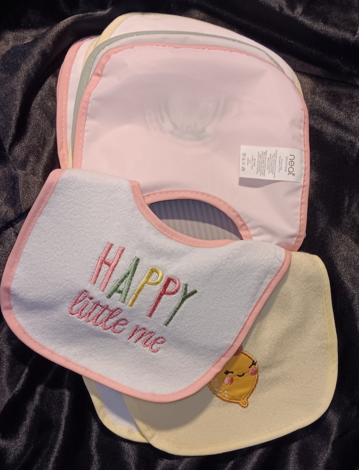 NEAT SOLUTIONS 10 PACK INFANT GIRL STAY DRI/PVC FREE BIB SET. NEW. 0+ MONTHS