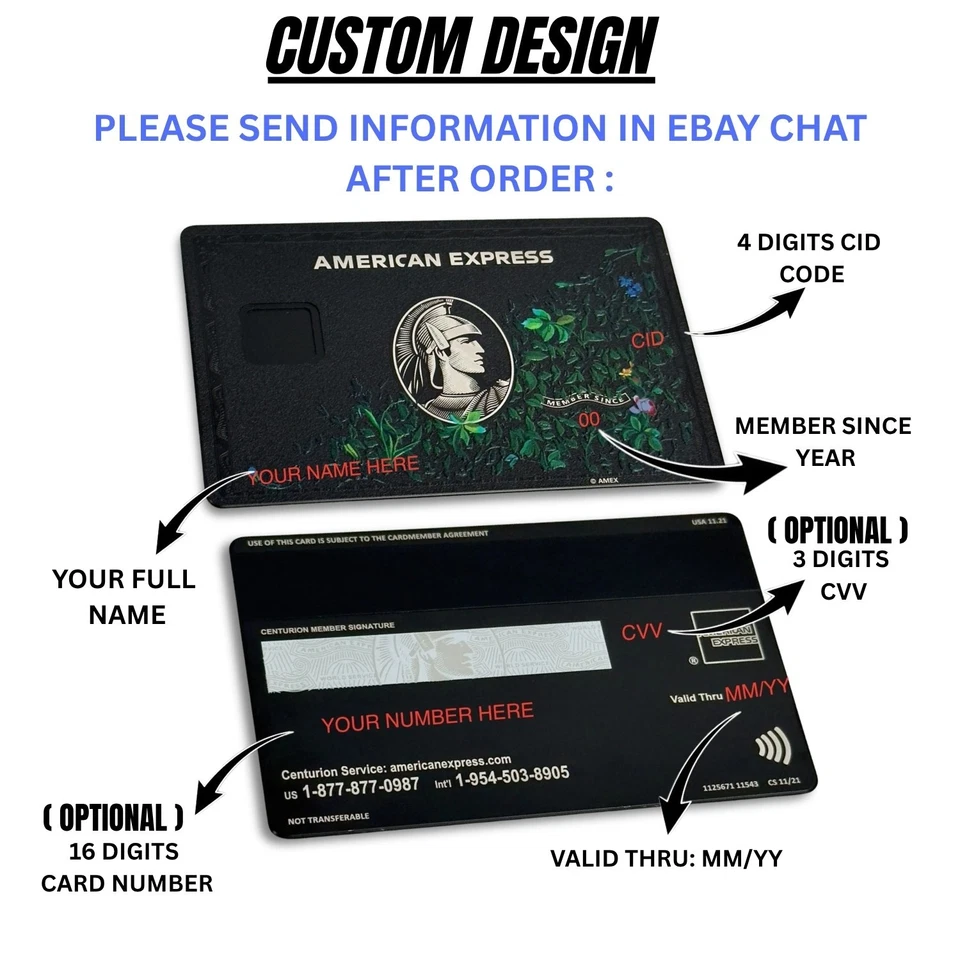 Customized Centurion AMX Floral Black Metal Card Design with Small & Big Chip - Image 2 of 4