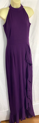 #ad women#x27;s maxi dress size medium purple haler style ruffle cascade zipper polyes $15.00