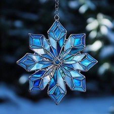 Blue Snowflake Acrylic Suncatcher   Faux Stained Winter Window Holiday Decor