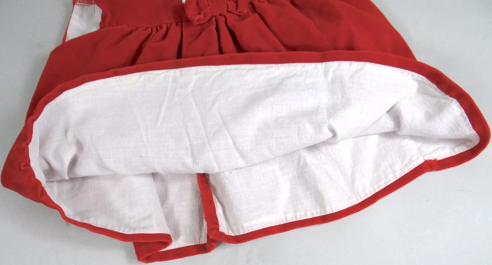 Vestido De Colección Querubines Rojo Terciopelo para Bebé Niño Pequeño Sin Mangas Forrado Lazo Años 70 12M Foto 4 de 4