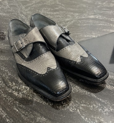 Belvedere Genuine Lizard Wingtip Monk Strap Shoes Two‎ Tone Brown Mens 10.5 EUC Brown Lizard Monk Slip on Shoe - Spain - main image 4