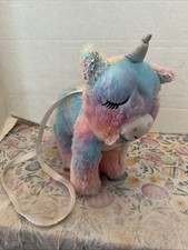 Mystical Unicorn Rainbow Tye Dyed Sequins Girls Plush Hand Bag Purse Toy Buddy