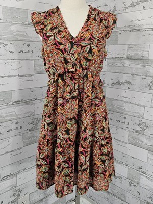 J Crew Ruffle V Neck Mini Dress Green Pink Floral Pockets Womens 6
