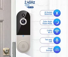 Wireless Smart Video Doorbell Camera with Battery Powered Design, Panoramic PTZ