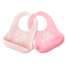 Baby Bib for Eating by , Set of 2 Waterproof Silicone Bibs with Large Food Catch
