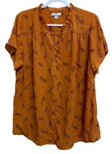 Croft & Barrow Women's Plus 1X Rust Floral Ruffle Neck Top