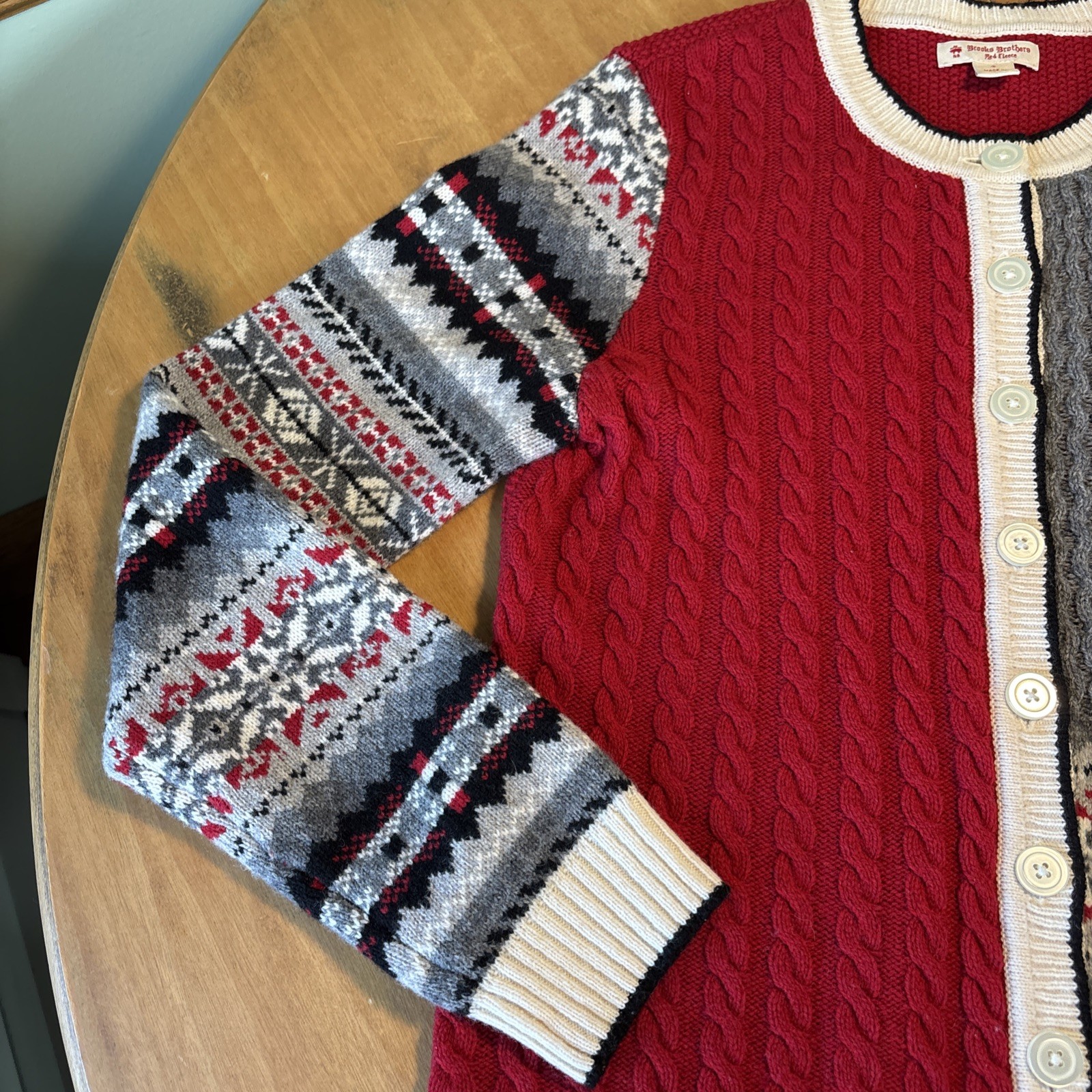 129 Brooks Brothers Patchwork Fair Isle Cardigan … - image 3