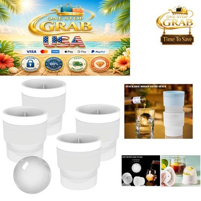 Set of 4 Ice Ball Molds 2.4 Inch Spherical Ice Cubes for Whiskey Cocktails White