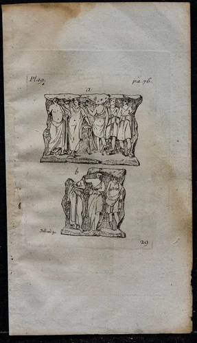 1754 - Herculaneum - Bas-Relief Of Draped Roman Figures - Antique Engraving