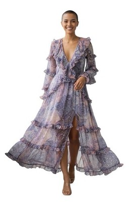 Misa Los Angeles Persephone Ruffle Maxi Dress S Slit 2 Piece Boho Long  Sleeves | eBay