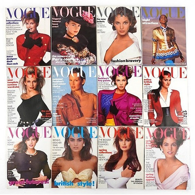 Complete VOGUE Magazine 1987 Full Year Run 12 Issues UK Naomi Campbell Cover Set