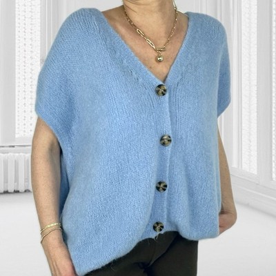Baby Alpaca Strickweste Weste Pullunder Cardigan Ärmellos Strickjacke Blau