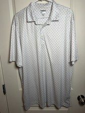 Greg Norman Men's XXL White & Blue Shark Logo Performance Golf Polo Shirt Preppy