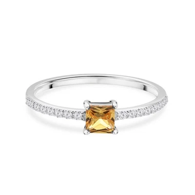 0.29 Tcw Yellow Sapphire Square H/SI Diamond Ring Jewelry 10k White Solid Gold - Image 1 of 4