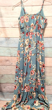 City Studio Floral Maxi Dress Smocked Waist Spaghetti Strap Blue Multi Sz Small