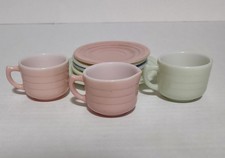 Vintage Hazel Atlas Glass Little Children's Tea Cups, Saucers, Plate, Creamer