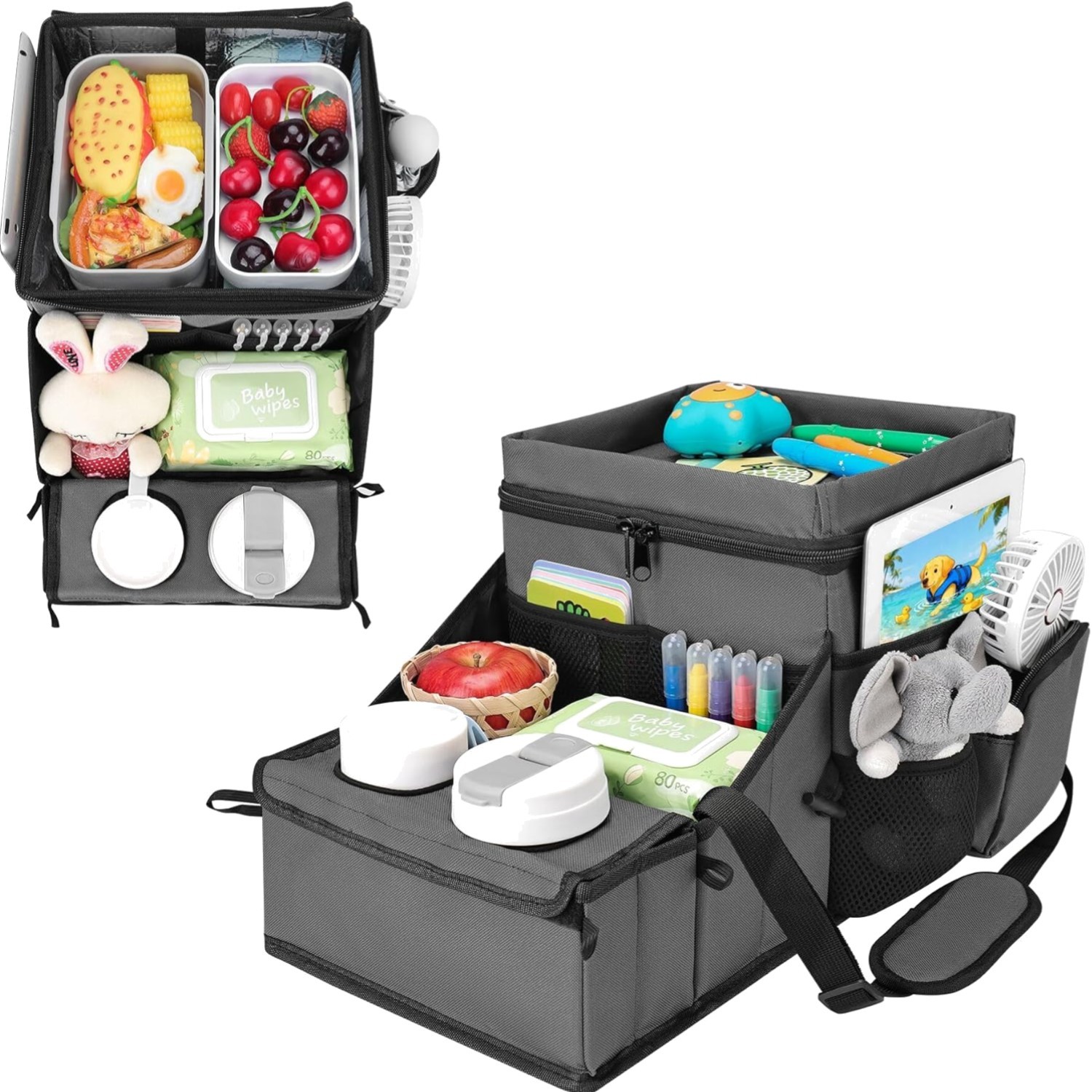 Organisateur voiture INFANZIA noir pour enfants avec poches thermiques