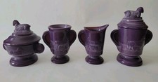 4 Vintage Boyd Glass Dark Purple Slag Childrens Butter Spooner Creamer Sugar Set