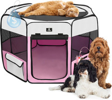 Foldable Dog Playpen, Portable Pet Play Pen for Puppy Cat, Pink