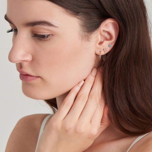 Ania Haie 14kt Gold Mini Hoop Stud Earrings - Picture 5 of 6