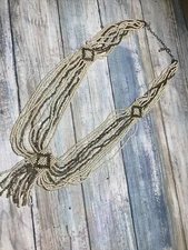 Multi-Strand Seed Bead Necklace  Cream Neutral colors 24"