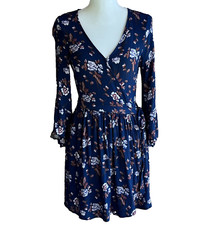 American Eagle Outfitters AEO Floral Wrap Dress, Navy Blue, 3/4 Sleeve, Medium M