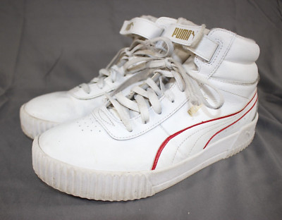 PUMA Carina Mid Logo Block Sneaker Shoes 386822-01 White Leather Women's Size 10