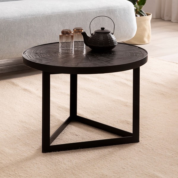 Couchtisch FineBuy Sofatisch 58X58X40 Cm Massivholz Schwarz Wohnzimmertisch Rund-image