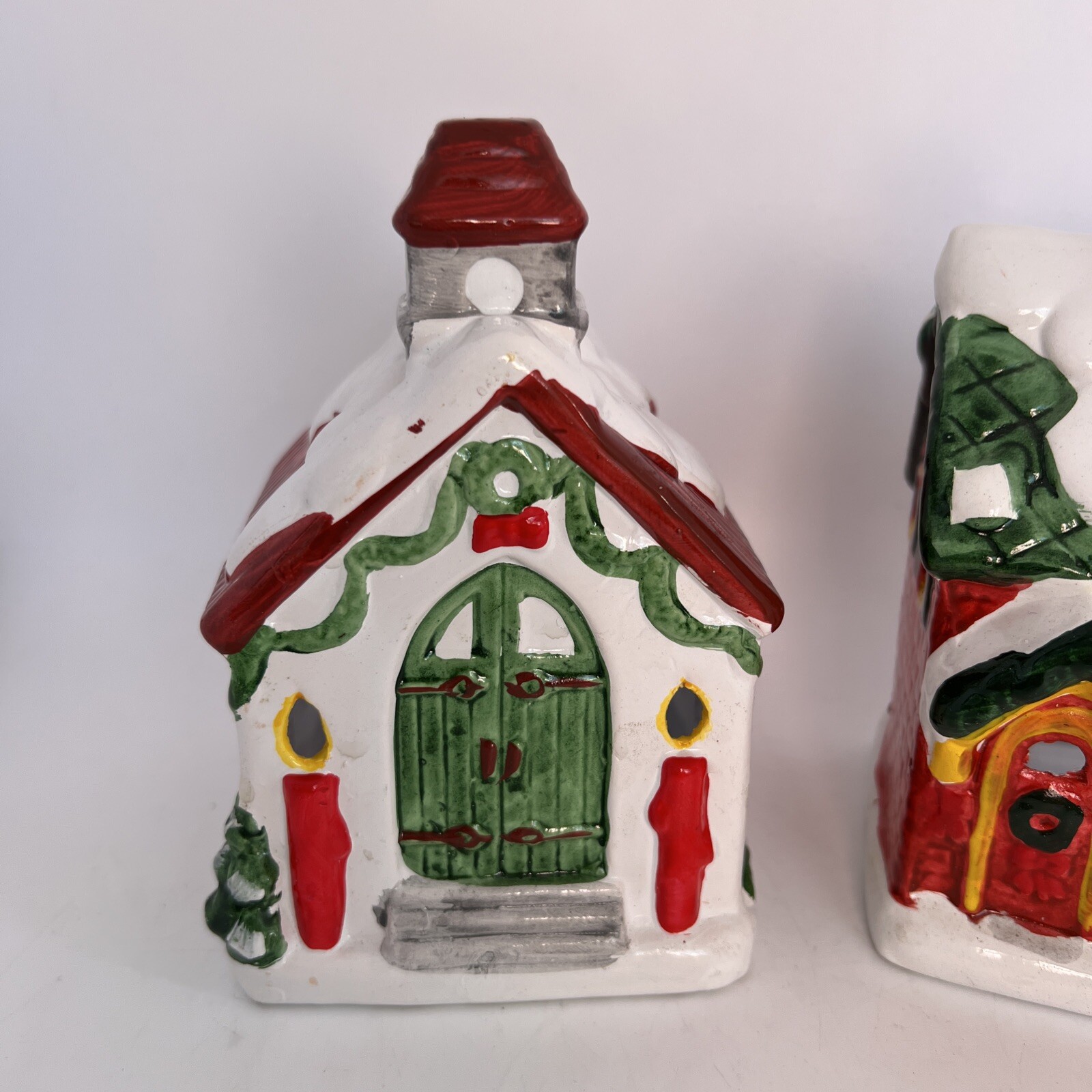 Vintage 2 JSNY Christmas Village House And Church/School Tea Light/Candle Holder