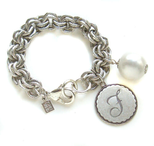 John Wind Sorority Gal Bracelet Silver Cotton Ball Monogram Initial Maximal Art - Picture 9 of 23