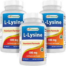 3 Pack Best Naturals L-Lysine 500 mg 250 Tablets