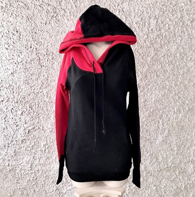 BLACK PREMIUM COLOR BLOCK SWEATSHIRT ROT SCHWARZ MIT KAPUZE WINTER WARM DAMEN
