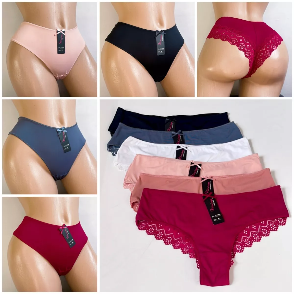 6-Pack Women's Lace Boyshorts Bikini Panties Sexy transparent