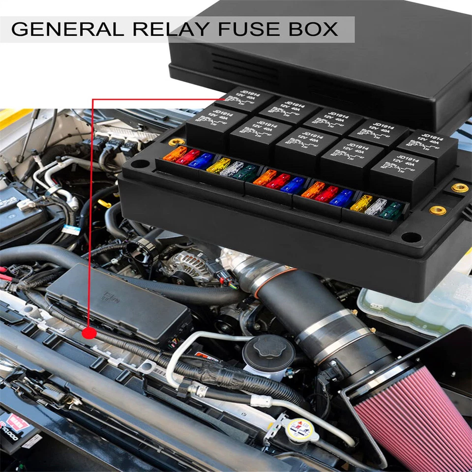 Pre-Wired Fuse Relay Box with 10pcs 5-Pin 40A Relays and 15 Fuses for 12V Car RV - Image 4 of 4