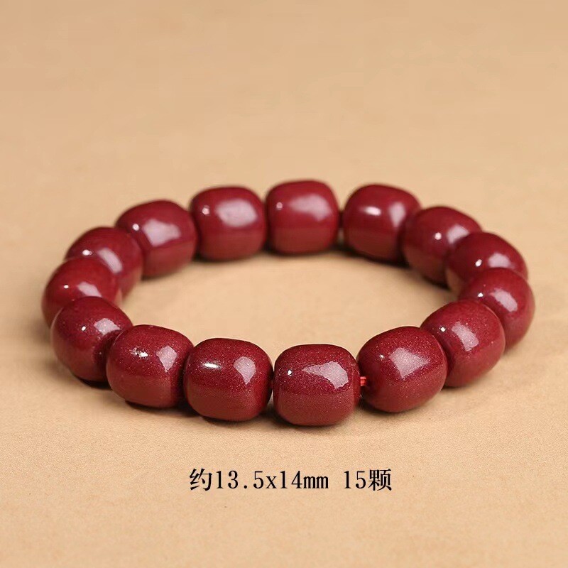 Vintage Cinnabar Bracelet Women Men Red Buddhist Prayer Beads 14mm 12mm