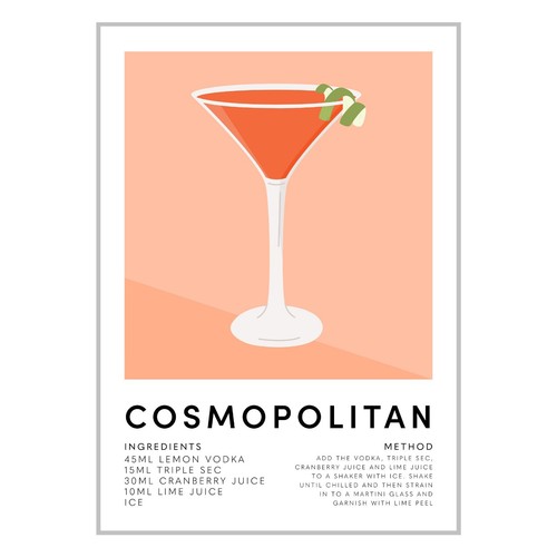 Cosmopolitan Cocktail Recipe Poster Kitchen Wall Art Cosmo Drink Print Bar Decor - 第 16/59 張圖片