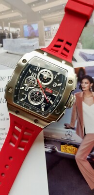 Wishdoit Watches F-150 Chrono Silvery Red Strap. New And Unused