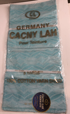 Cacny Lah Germany Aqua Blue  100% Cotton Yarn-Dyed Patterned Fabric 5 Yards  NEW
