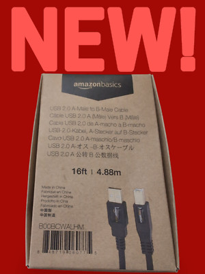 AmazonBasics B00BCWALHM 16ft USB 2.0 Printer Type Cable A-Male to B-Male - NEW