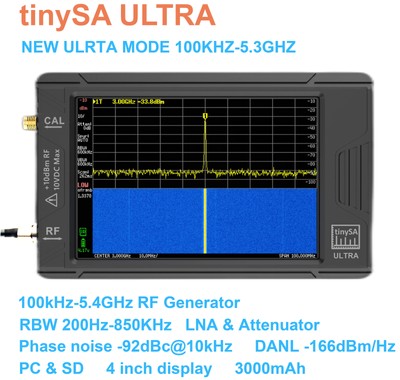 100KHZ-5.3GHZ 4inch Display Handheld Tiny Spectrum Analyzer RF Generator Battery