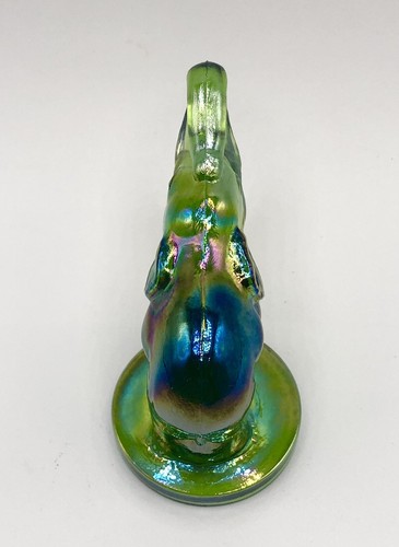 Green Art Glass Elephant Iridescent Oil Slick Figurine Trunk Up 3” - Picture 2 of 7