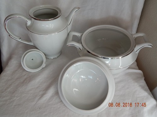 Retro Mid Century Kaffeekanne Terrine Milchkännchen Zuckerdose Platin getrimmt Beauty - Bild 7 von 11