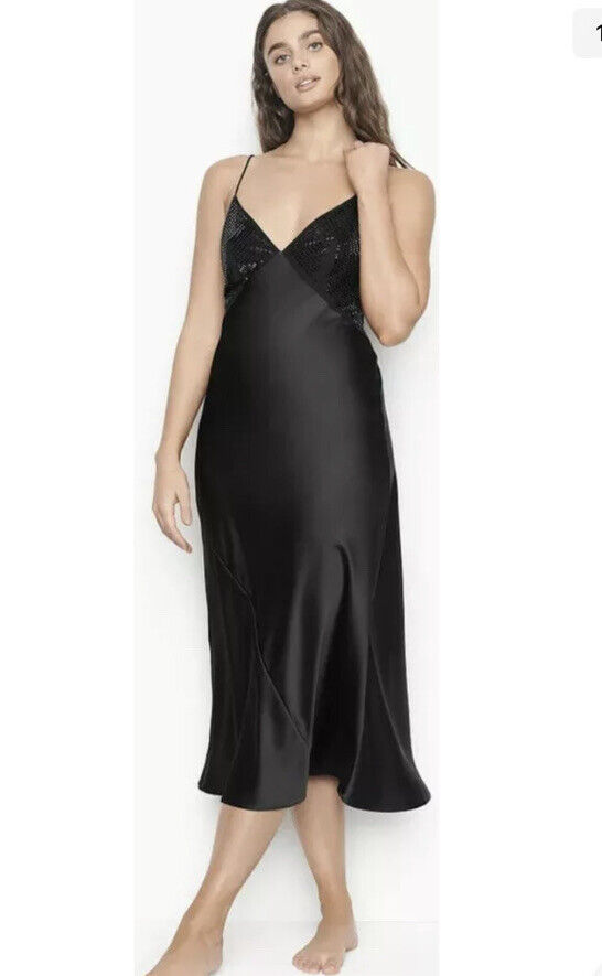 Victorias Secret Black Midi Slip Dress Satin Luxe Victorias Secret Black Midi Slip Dress Satin Luxe