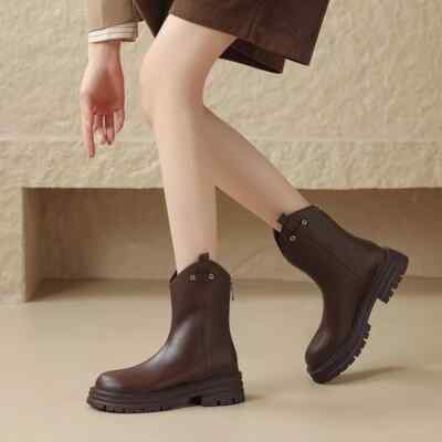 Stiefel Schuhe Militärschuhe 4 C Brown Komfortabel Elegant Platform Leder 79802