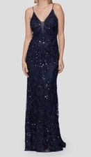 Betsy Adam Women's Blue Nina Sequin Illusion V-Neck Dress Size 8