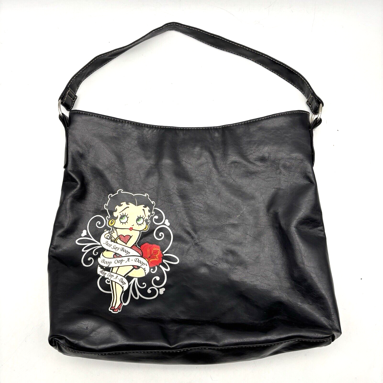 2008 FAB Starpoint Betty Boop Glitter Dress Black Faux Leather Tote Bag
