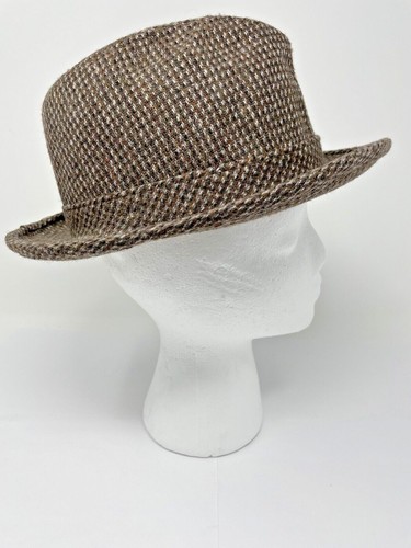 Vintage USA McGregor Mens Tweed Fedora Hat Brown Satin Lined Feather Size 6 3/4 - Picture 4 of 9