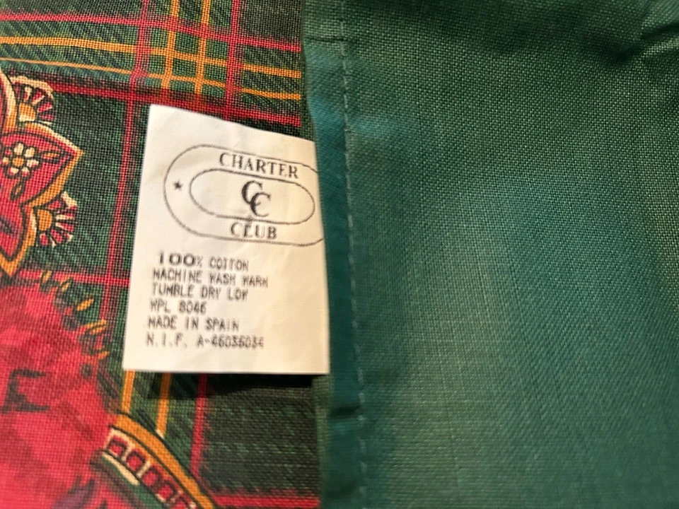 Charter Club 100% Cotton Tablecloth 62"x120" Rectangular Floral Green Red Check - Image 2 of 4