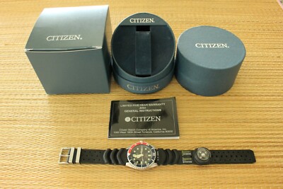 NICE DEMO CITIZEN 200M STAINLESS DOUBLE BLACK / COLA DIVERS WATCH & COMPASS BOX 